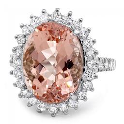 14k Gold 10.00ct Morganite 1.30ct Diamond Ring