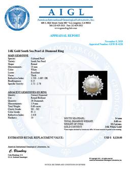 14k Gold 14 X 14mm Pearl 0.60ct Diamond Ring