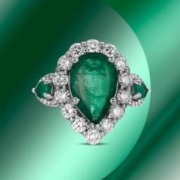 14K Gold 4.01cts Emerald & 1.85cts Diamond Ring