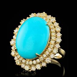 14k Gold 12.00ct Turquoise 2.05ct Diamond Ring