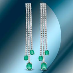 14K Gold 5.85cts Emerald & 4.52cts Diamond Earrings