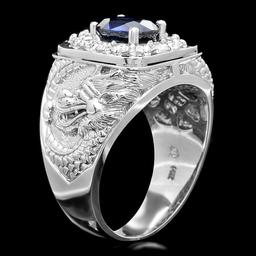 14k Gold 2ct Sapphire .90ct Diamond Mens Ring