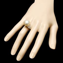 14k Gold 14 X 14mm Pearl 1.15ct Diamond Ring