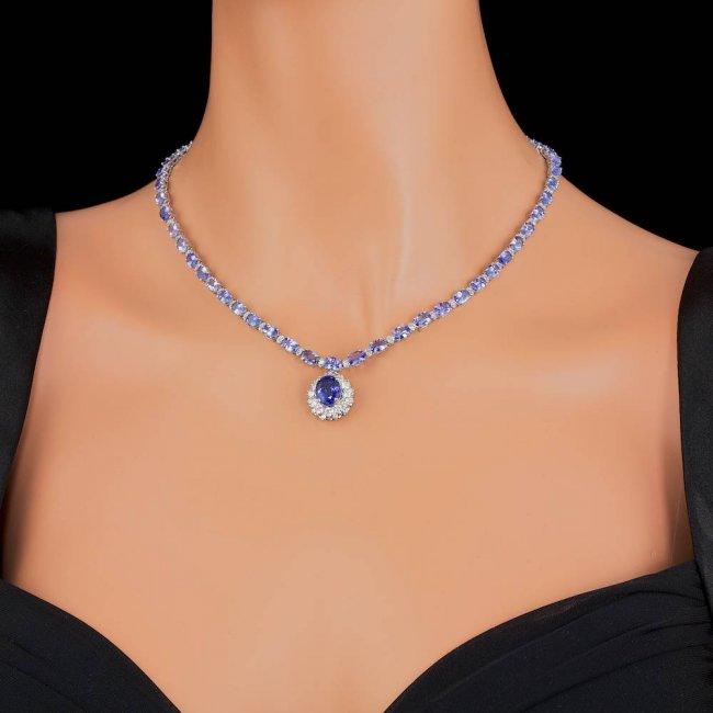 14k Gold 25.5ct Tanzanite 3.00ct Diamond Necklace