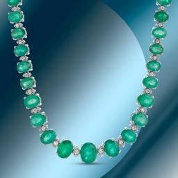 14K Gold 52.41cts Emerald & 1.80cts Diamond Necklace