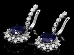 14k Gold 12ct Sapphire 1.70ct Diamond Earrings
