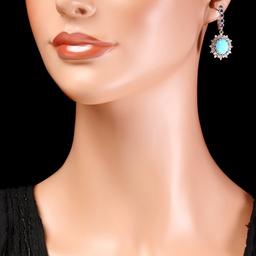 14k Gold 6ct Turquoise 1.10ct Diamond Earrings