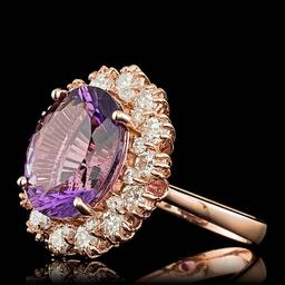 14k Rose Gold 5.50ct Amethyst 1.50ct Diamond Ring