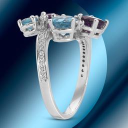 14K Gold 1.18cts Amethyst, 1.42cts Blue Topaz & 0.17cts Diamond Ring