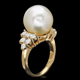 14k Gold 14 X 14mm Pearl 1.15ct Diamond Ring