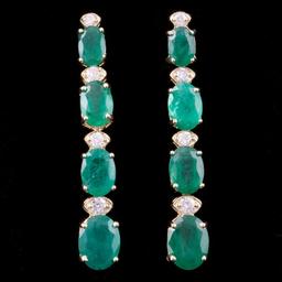 14k Gold 6.00ct Emerald 0.40ct Diamond Earrings