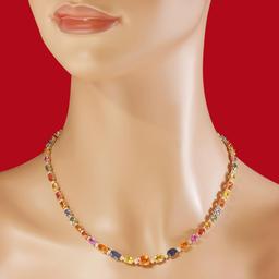 14K Gold 33.00ct Multi-Colored Sapphire 0.95ct Diamond Necklace