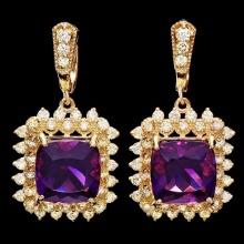 14k Gold 15ct Amethyst 2.7ct Diamond Earrings