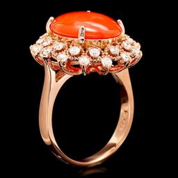 14k Rose Gold 4.50ct Coral 0.80ct Diamond Ring