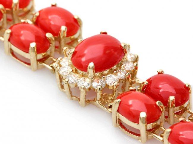 14k Gold 25ct Coral 1.40ct Diamond Bracelet