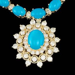 14k Gold 53.5ct Turquoise 5.20ct Diamond Necklace