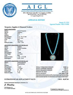 95.85ct Turquoise, 3.35ct Sapphire 1.78ct Diamond Necklace