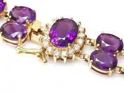 14k Gold 13ct Amethyst .55ct Diamond Bracelet