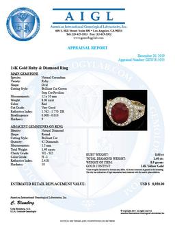 14k Yellow Gold 8.00ct Ruby 1.40ct Diamond Ring