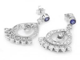 14k Gold 3ct Diamond 0.70ct Sapphire Earrings