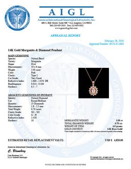 14k Rose 3.00ct Morganite 0.70ct Diamond Pendant