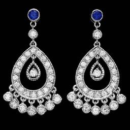 14k Gold 3ct Diamond 0.70ct Sapphire Earrings