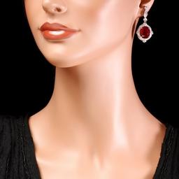 14k Gold 21.70ct Ruby 1.75ct Diamond Earrings