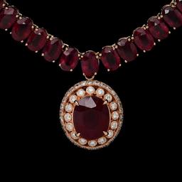 14K Gold 115.72ct Ruby & 1.35ct Diamond Necklace