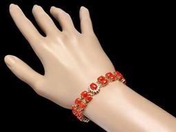 14k Gold 25ct Coral 1.40ct Diamond Bracelet