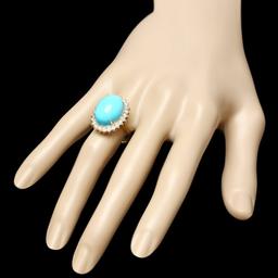 14k Yellow Gold 10ct Turquoise 1ct Diamond Ring