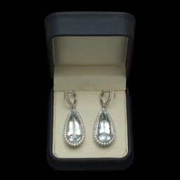 14K Gold 23.10ct Aquamarine 2.50ct Diamond Earrings