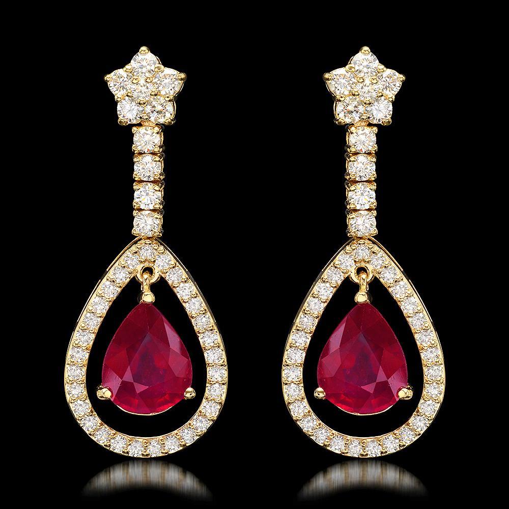 14k Yellow Gold 9.21ct Ruby 2.75ct Diamond Earrings