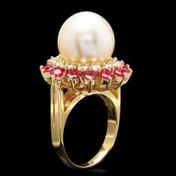 14k Gold 13 X 13mm Pearl 0.80ct Diamond Ring