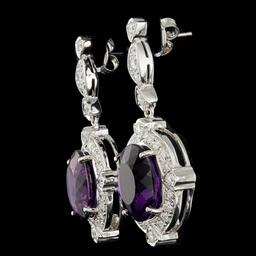 14k Gold 14.50ct Amethyst 1.80ct Diamond Earrings