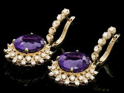 14k Gold 16ct Amethyst 1.8ct Diamond Earrings