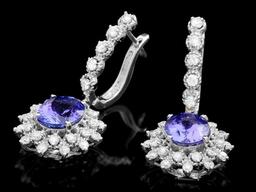 14k Gold 5ct Tanzanite 1.70ct Diamond Earrings