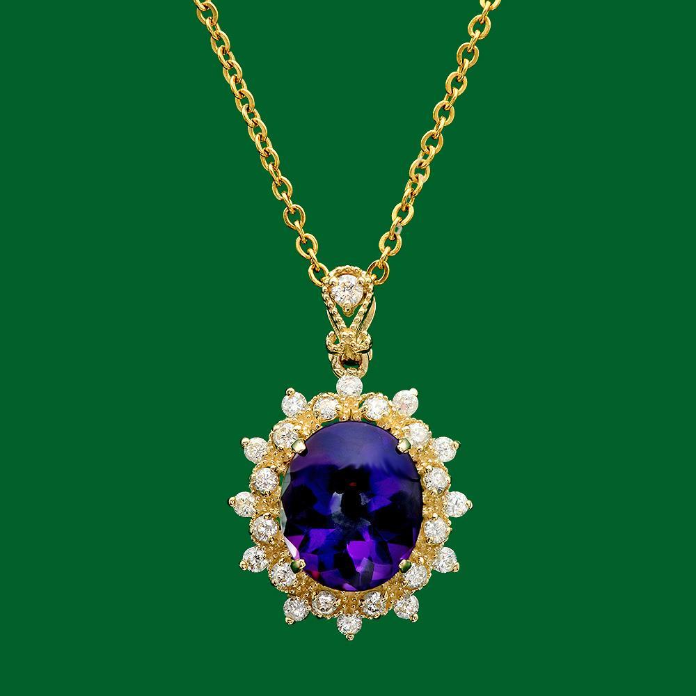 14k Gold 5.130ct Amethyst 0.72ct Diamond Pendant