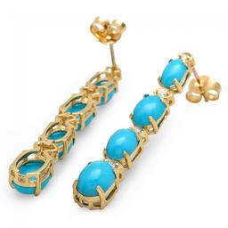14k Gold 5.50ct Turquoise 0.35ct Diamond Earrings