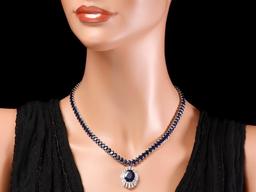 14k Gold 58ct Sapphire 1.80ct Diamond Necklace