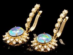 14k Gold 3.70ct Opal 1.30ct Diamond Earrings