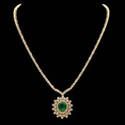 18k Gold 3.75ct Emerald 10.95ct Diamond Necklace