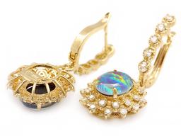 14k Gold 3.70ct Opal 1.30ct Diamond Earrings