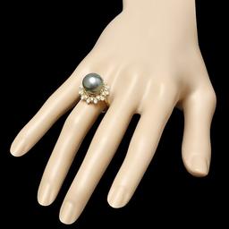 14k Gold 12 X 12mm Pearl 0.80ct Diamond Ring