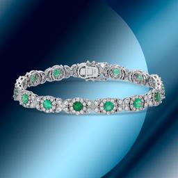 14K Gold 3.31cts Emerald & 4.20cts Diamond Bracelet