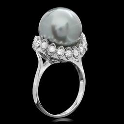 14k White Gold 14mm Pearl 0.70ct Diamond Ring