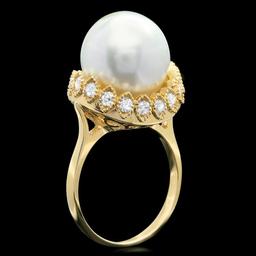 14k Yellow Gold 13mm Pearl 0.75ct Diamond Ring