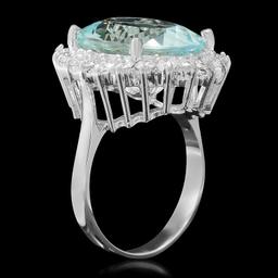 14K Gold 9.51ct Aquamarine 1.15ct Diamond Ring