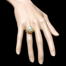 14k Yellow Gold 13mm Pearl 0.75ct Diamond Ring