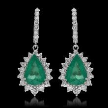 14K Gold 7.24ct Emerald & 2.51ct Diamond Earrings