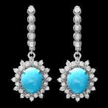 14k Gold 5ct Turquoise 1.50ct Diamond Earrings